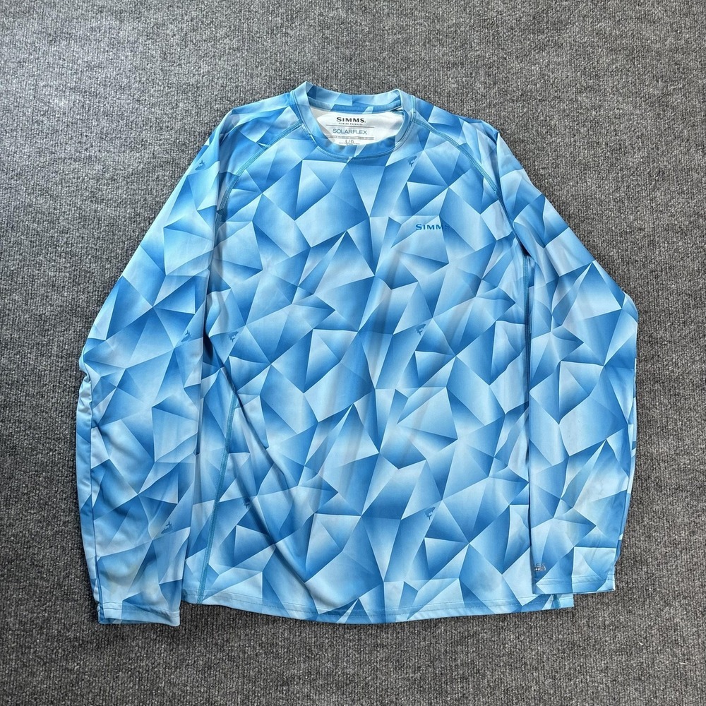 Simms Shirt Mens Large Blue SolarFlex Long Sleeve Crew Neck Fishing UPF 50